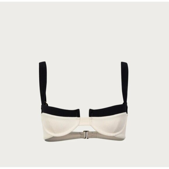 SAME LOS ANGELES BIKINY TOP XLarge WOMENS Beige/Black UNDERWIRE Faux Suede  SWIM - Picture 1 of 10